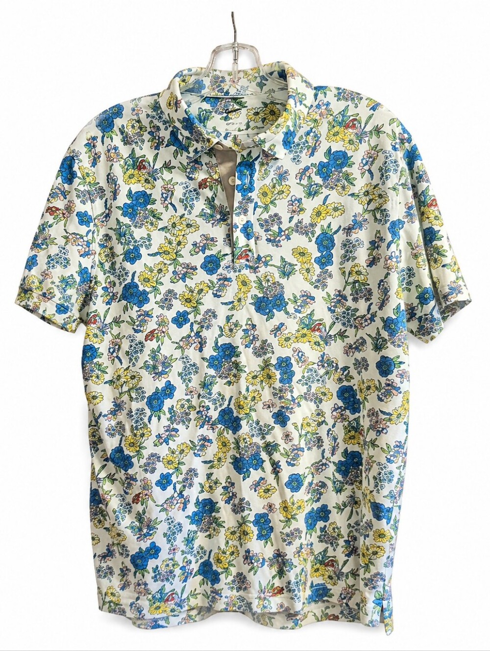 Nike Dri-FIT Men's Floral Golf Polo Shirt Blue Yellow Botanical Print Short